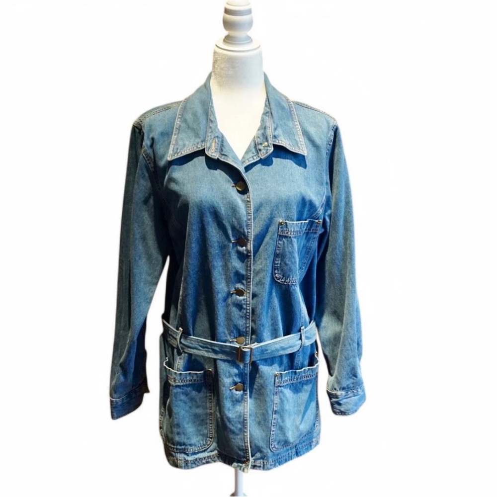 💚 VINTAGE KAREN KANE Blue Jean Belted Jacket (L)